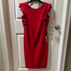 Calvin Klein Red Dress with Ruffle Straps Women’s Size 4